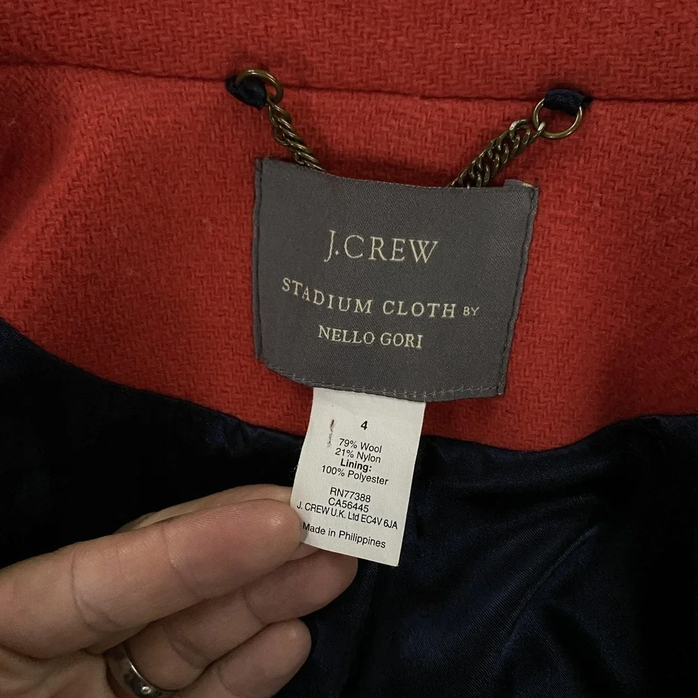 J Crew Coat Womens 4 Orange Stadium Cloth‎ Peacoat Nello Gori Gold Buttons